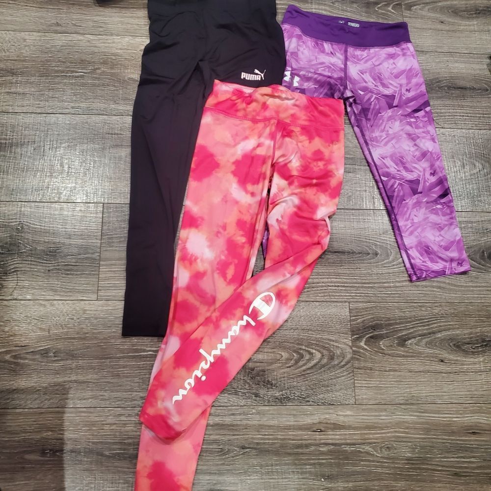 Girls Leggings Size 10-12 Champion, Under Armor, And Puma Leggings 3 Pieces